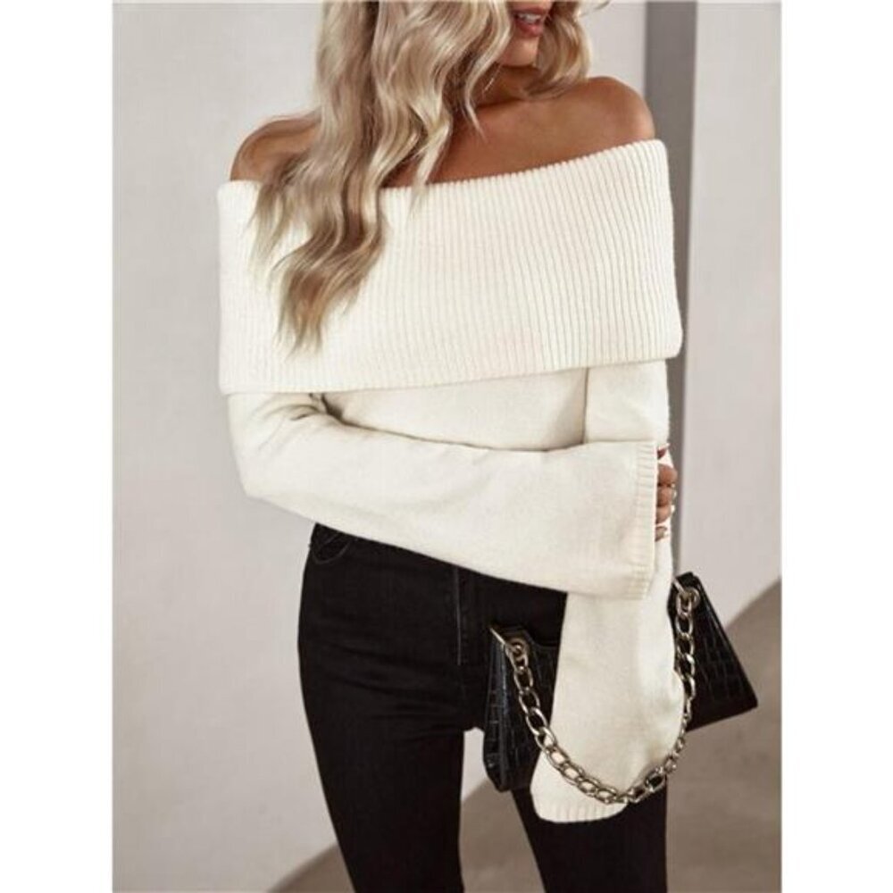 Off-Shoulder Ribbed Knit Sweater - Picture 5 of 10